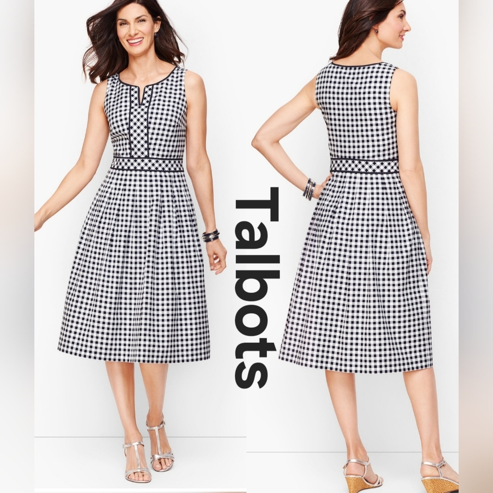 Talbots Gingham Fit & Flare Sleeveless Casual Summer Cottagecore Dress Sz 4P